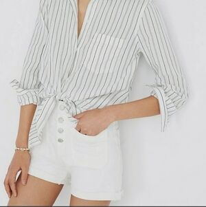Like-NEW Madewell Button-Up Striped Tie-Front Top 100% Cotton